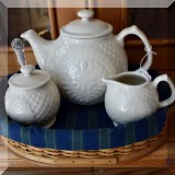 P17. Longaberger china tea set with basket - $85